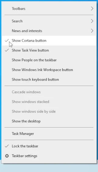 Remove cortana and task view buttons