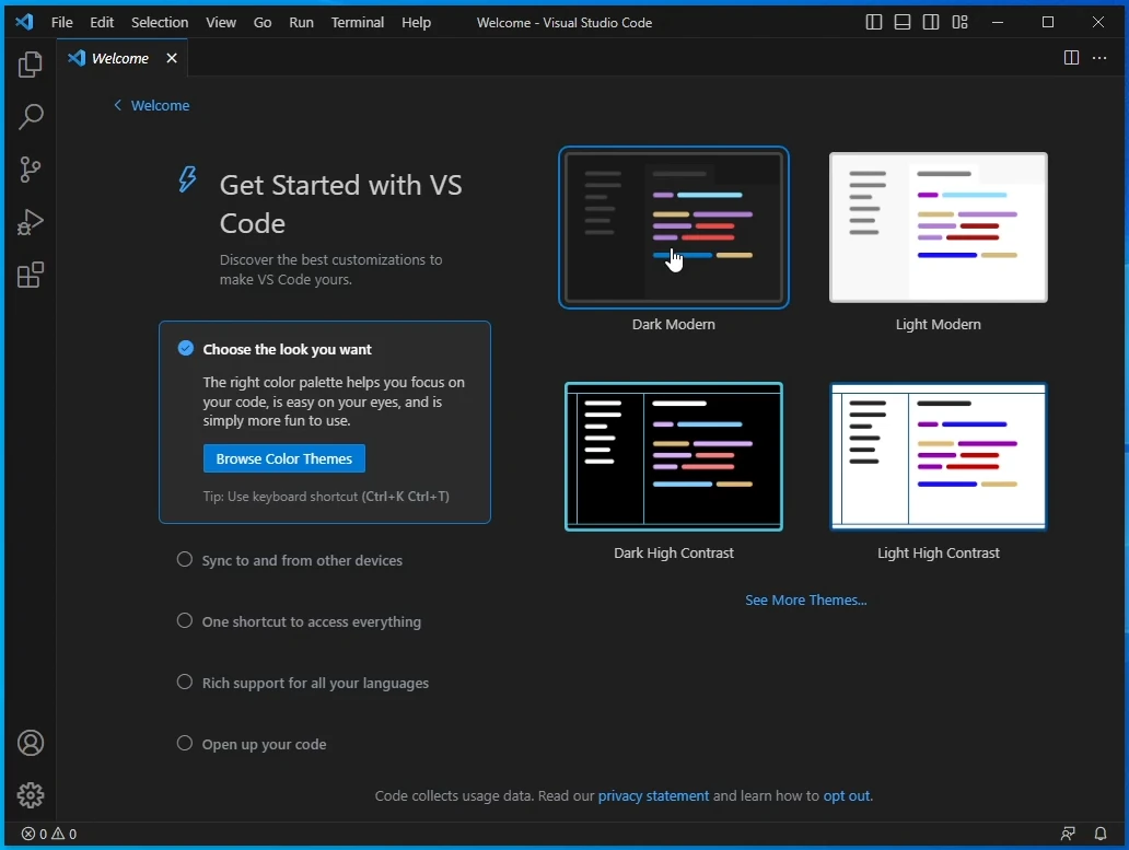 Select Dark Modern theme