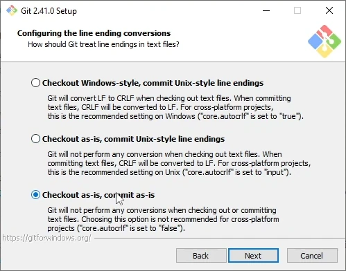 Checkout as-is, commit as-is